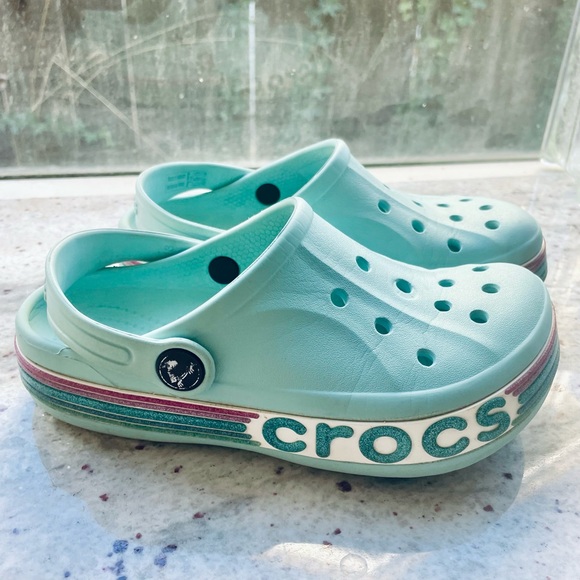CROCS KIDS BAYABAND RAINBOW GLITTER CLOG 209730-4SS WATER BLUE UNISEX SIZE 13 - Picture 5 of 12